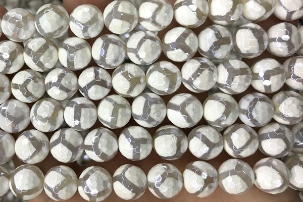AGAT21 15 inches 10mm faceted round AB-color tibetan agate beads