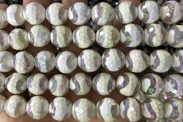 AGAT33 15 inches 12mm faceted round AB-color tibetan agate beads