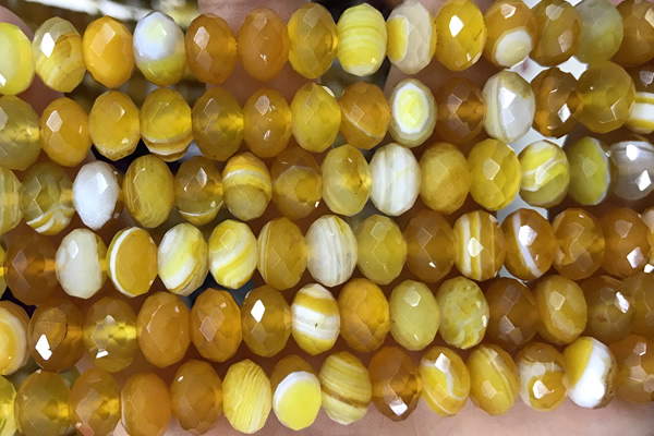 AGAT77 15 inches 6*10mm faceted rondelle banded agate gemstone beads