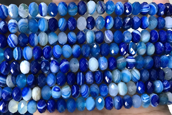 AGAT90 15 inches 5*8mm faceted rondelle banded agate gemstone beads