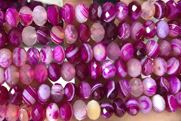 AGAT93 15 inches 6*10mm faceted rondelle banded agate gemstone beads