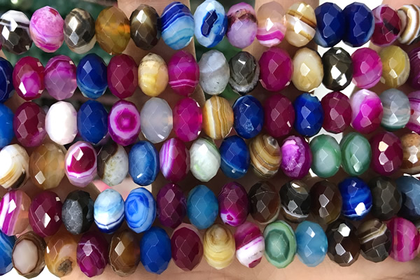 AGAT98 15 inches 6*10mm faceted rondelle banded agate gemstone beads