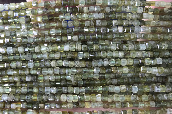 CUBE01 15 inches 2.5mm faceted cube green garnet beads
