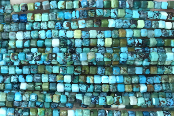 CUBE08 15 inches 3mm faceted cube turquoise gemstone beads