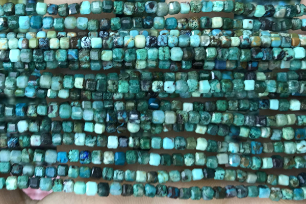 CUBE09 15 inches 2.5mm faceted cube turquoise gemstone beads