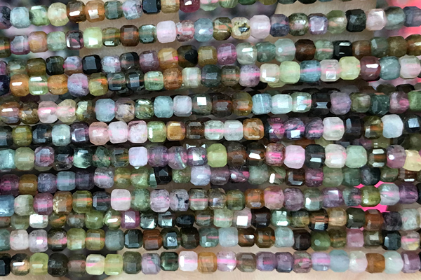 CUBE103 15 inches 3mm faceted cube tourmaline gemstone beads