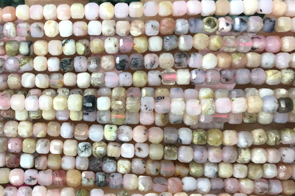 CUBE11 15 inches 3mm faceted cube pink opal gemstone beads