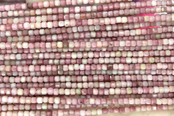 CUBE112 15 inches 2mm faceted cube pink wooden jasper beads