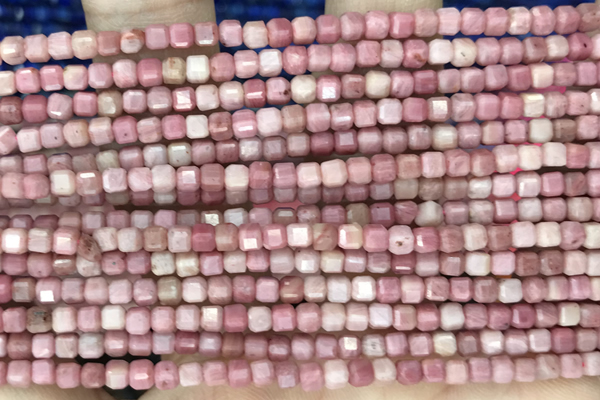 CUBE113 15 inches 3mm faceted cube pink wooden jasper beads