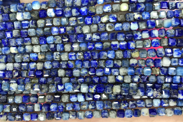 CUBE114 15 inches 3mm faceted cube lapis lazuli beads