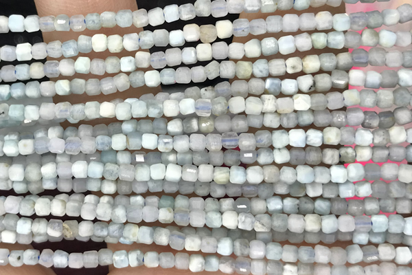 CUBE123 15 inches 2.5mm faceted cube aquamarine gemstone beads