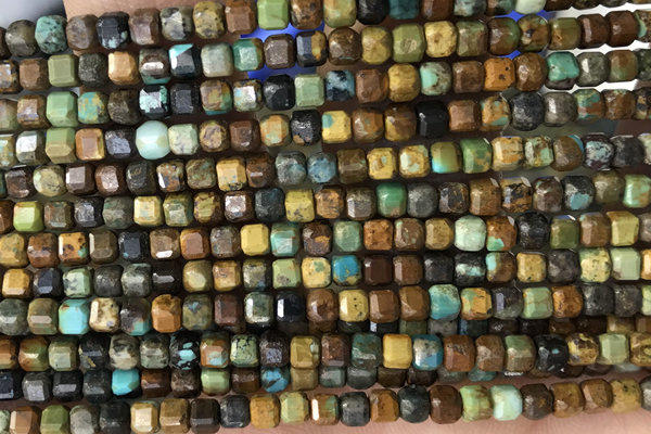 CUBE126 15 inches 3mm faceted cube turquoise gemstone beads