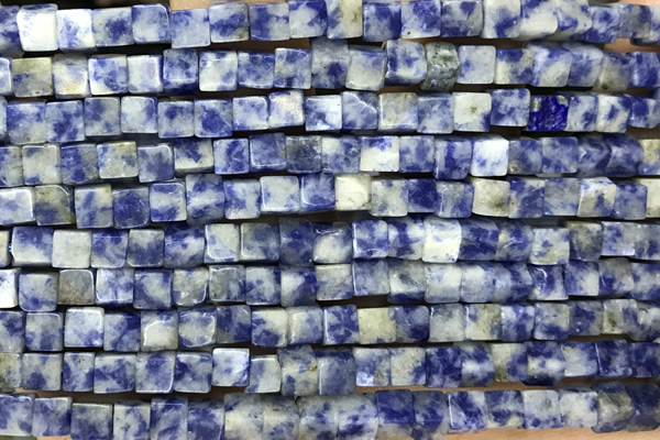 CUBE140 15 inches 4mm cube blue spot stone gemstone beads