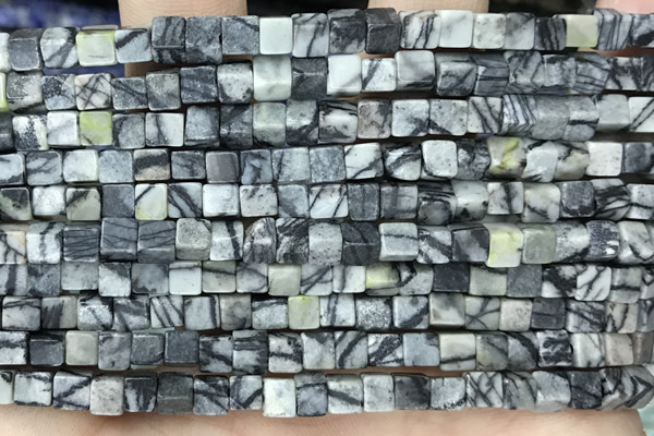 CUBE141 15 inches 4mm cube black water jasper gemstone beads