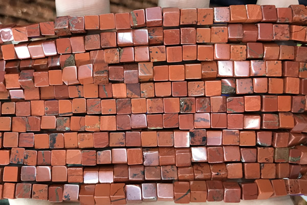 CUBE150 15 inches 4mm cube red jasper gemstone beads