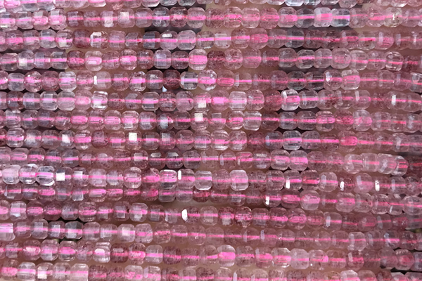 CUBE18 15 inches 3mm faceted cube strawberry quartz gemstone beads