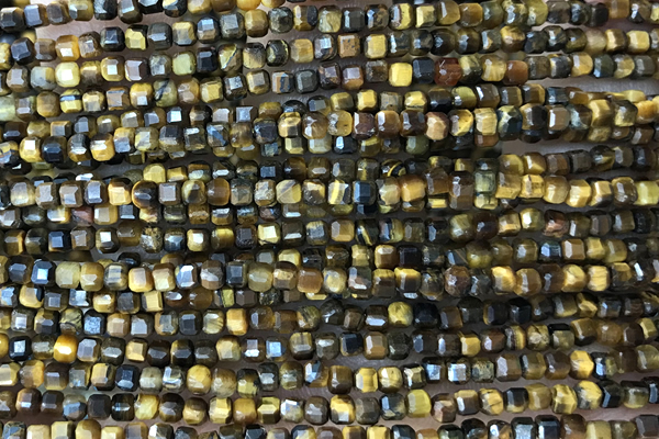 CUBE20 15 inches 2.5mm faceted cube yellow tiger eye gemstone beads