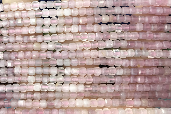 CUBE27 15 inches 3mm faceted cube rose quartz gemstone beads