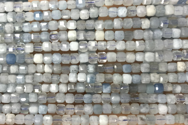 CUBE30 15 inches 3mm faceted cube aquamarine gemstone beads