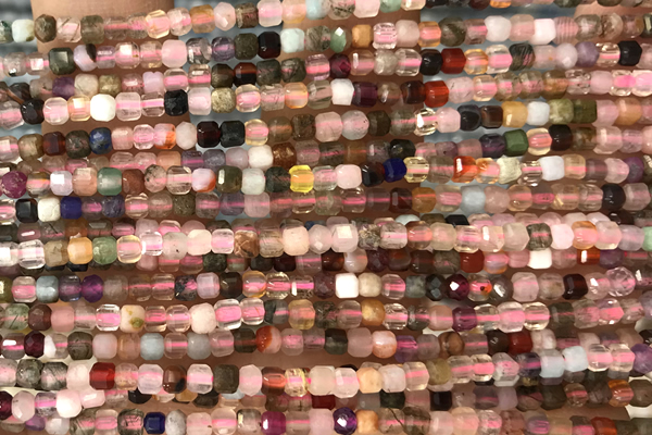 CUBE31 15 inches 3mm faceted cube gemstone beads