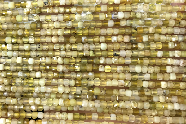 CUBE33 15 inches 2mm faceted cube yellow opal gemstone beads