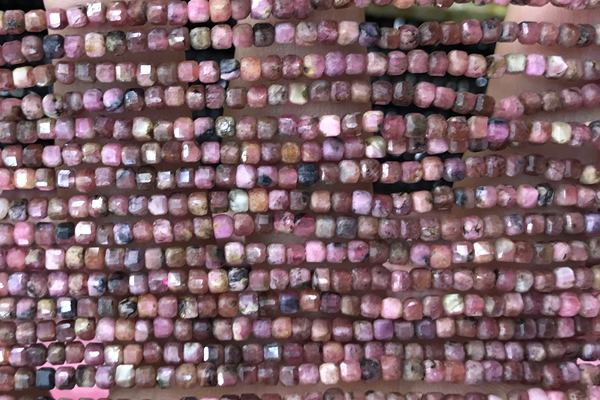 CUBE36 15 inches 2.5mm faceted cube rhodonite gemstone beads