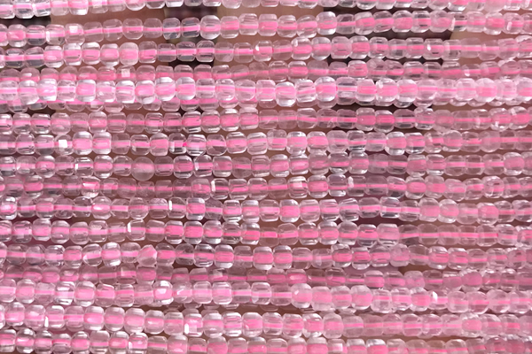 CUBE38 15 inches 2.5mm faceted cube rose quartz gemstone beads