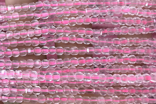 CUBE39 15 inches 3mm faceted cube rose quartz gemstone beads