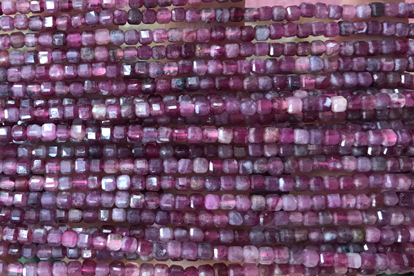 CUBE41 15 inches 2.5mm faceted cube pink tourmaline gemstone beads