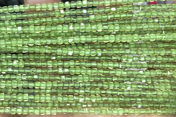 CUBE47 15 inches 2mm faceted cube olive quartz gemstone beads