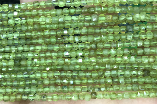 CUBE48 15 inches 3.5mm faceted cube olive quartz gemstone beads