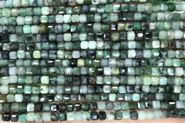 CUBE49 15 inches 3mm faceted cube emerald gemstone beads