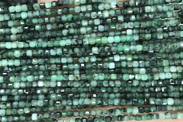 CUBE50 15 inches 2mm faceted cube emerald gemstone beads