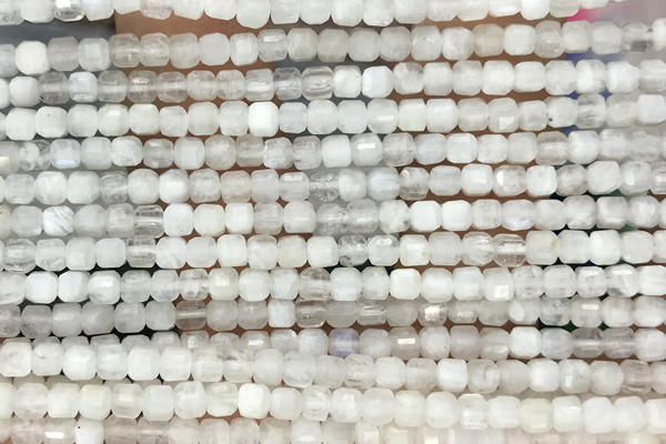 CUBE52 15 inches 3mm faceted cube white moonstone gemstone beads