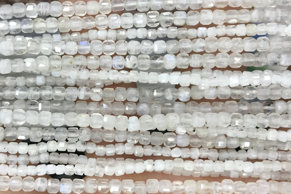 CUBE53 15 inches 3mm faceted cube white moonstone gemstone beads