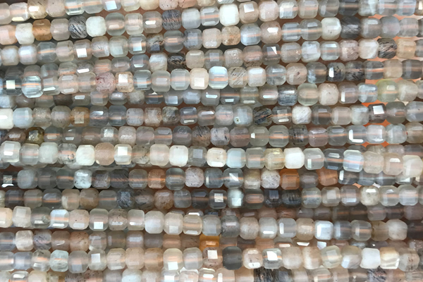 CUBE61 15 inches 3mm faceted cube moonstone gemstone beads