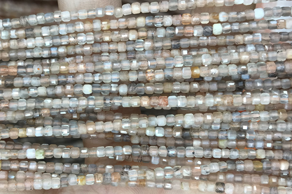 CUBE63 15 inches 2.5mm faceted cube moonstone gemstone beads