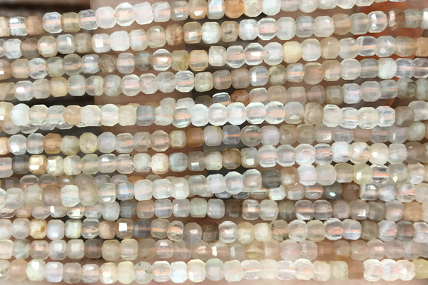 CUBE64 15 inches 2.5mm faceted cube moonstone gemstone beads