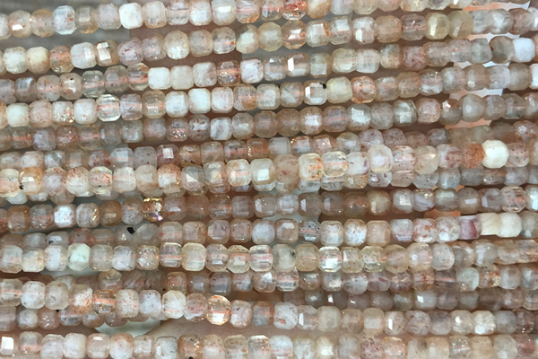 CUBE65 15 inches 3mm faceted cube sunstone gemstone beads