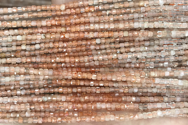 CUBE66 15 inches 2.5mm faceted cube sunstone gemstone beads