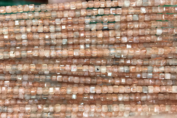 CUBE68 15 inches 2mm faceted cube sunstone gemstone beads