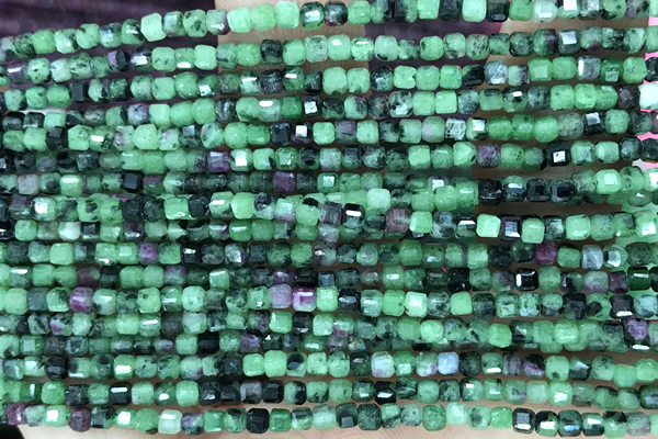CUBE74 15 inches 2.5mm faceted cube ruby zoisite gemstone beads