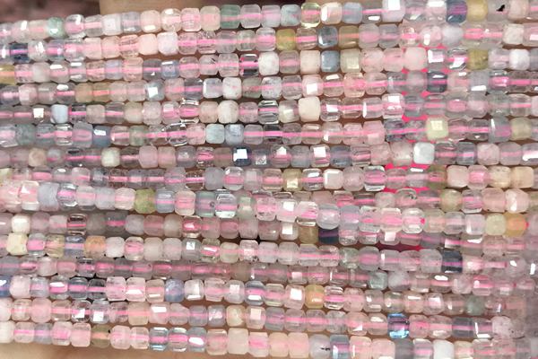 CUBE79 15 inches 3mm faceted cube morganite gemstone beads