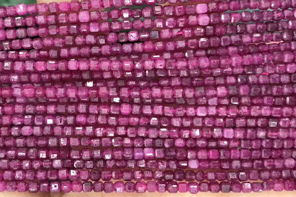 CUBE84 15 inches 2mm faceted cube ruby gemstone beads