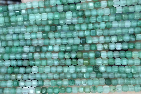 CUBE85 15 inches 3mm faceted cube green strawberry quartz beads