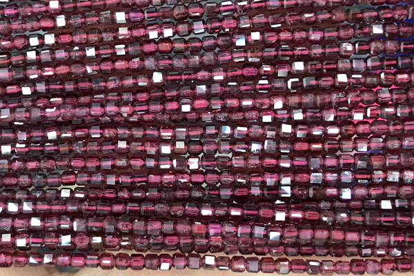 CUBE88 15 inches 2mm faceted cube red garnet gemstone beads