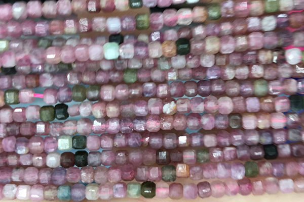 CUBE98 15 inches 3mm faceted cube tourmaline gemstone beads