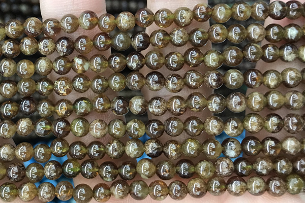 GARN01 15 inches 4mm round green garnet gemstone beads