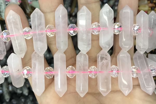 NUGG32 15 inches 8*32mm faceted nuggets rose quartz gemstone beads
