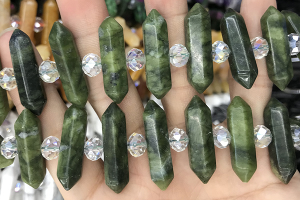 NUGG42 15 inches 8*32mm faceted nuggets green China jade gemstone beads